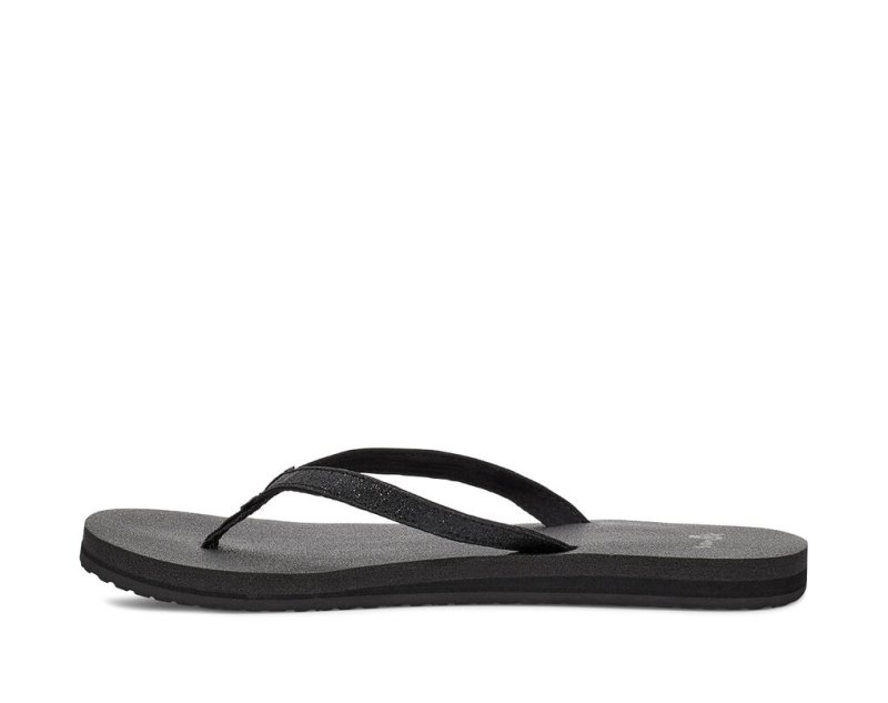 Black Sanuk Yoga Joy Sparkle Women's Flip Flops | 31BOZHDQW