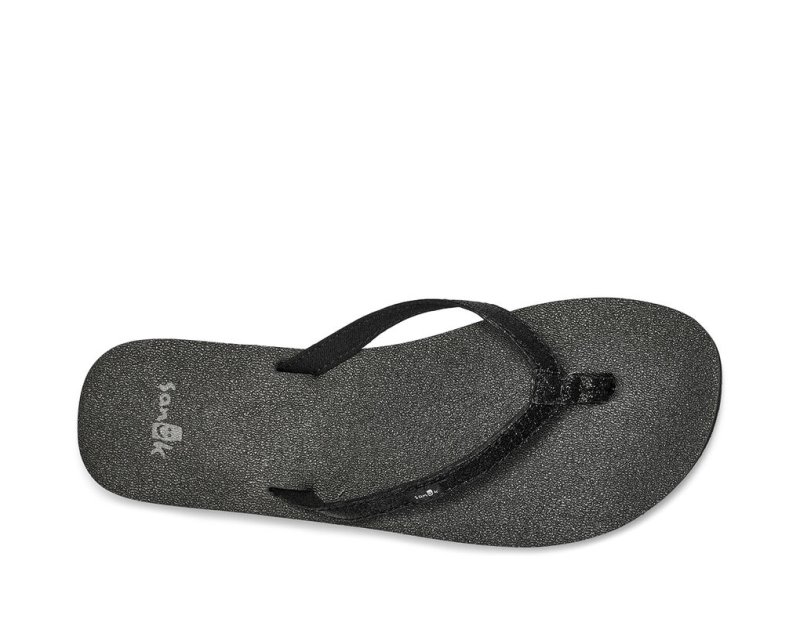 Black Sanuk Yoga Joy Sparkle Women's Flip Flops | 31BOZHDQW