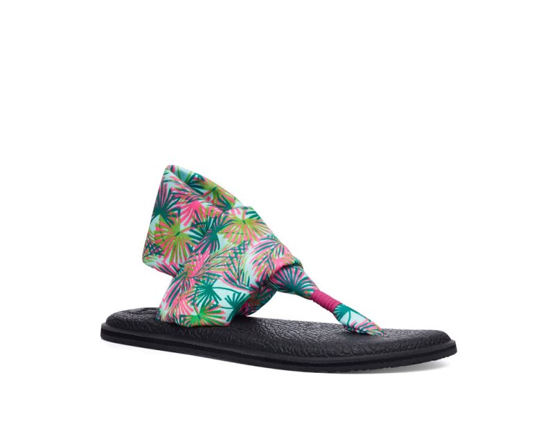 Black Sanuk Yoga Slings 2 Tropical Vegan Women's Sandals | 85KZFIAWE