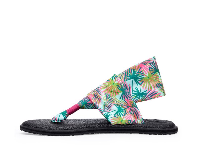 Black Sanuk Yoga Slings 2 Tropical Vegan Women's Sandals | 85KZFIAWE