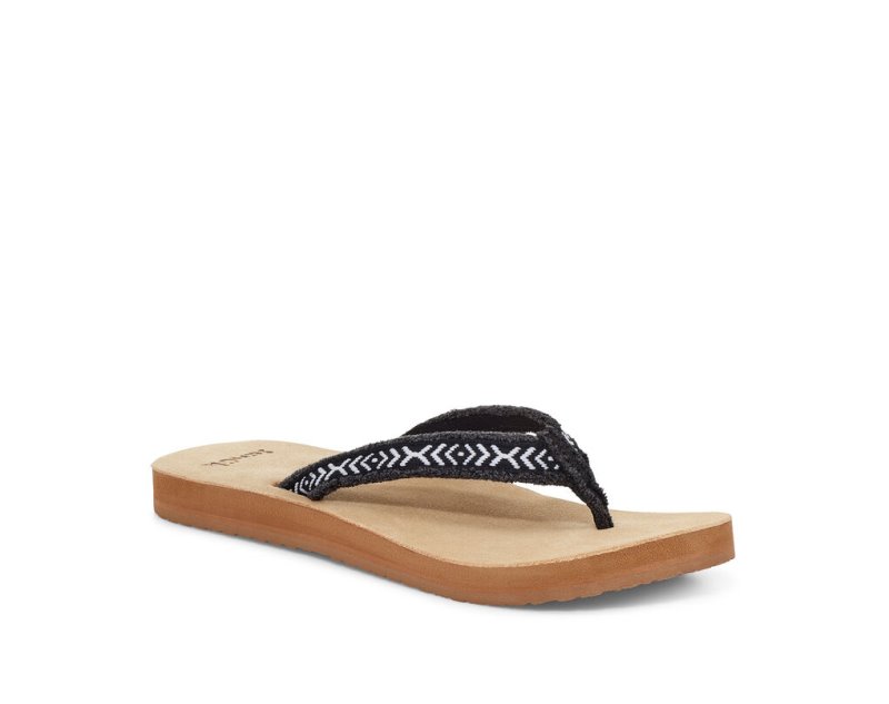 Black / White Sanuk Fraidy Tribal Hemp Women's Sandals | 94CVDIOEG