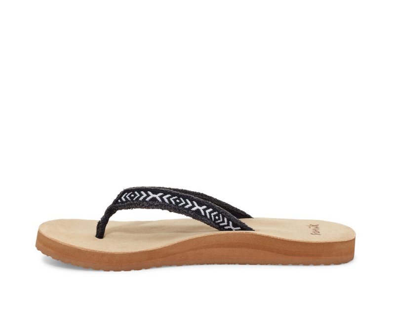 Black / White Sanuk Fraidy Tribal Hemp Women's Sandals | 94CVDIOEG