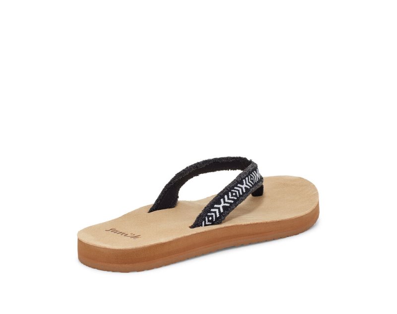 Black / White Sanuk Fraidy Tribal Hemp Women's Sandals | 94CVDIOEG