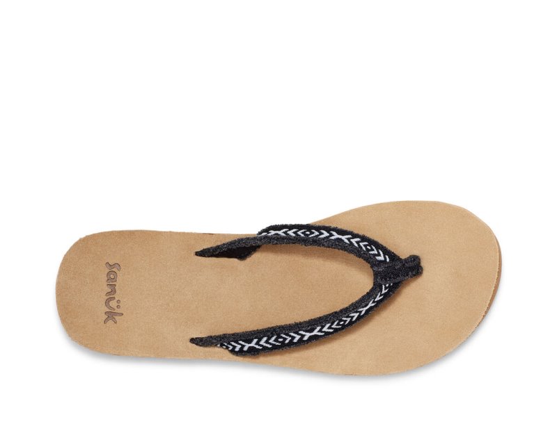 Black / White Sanuk Fraidy Tribal Hemp Women's Sandals | 94CVDIOEG