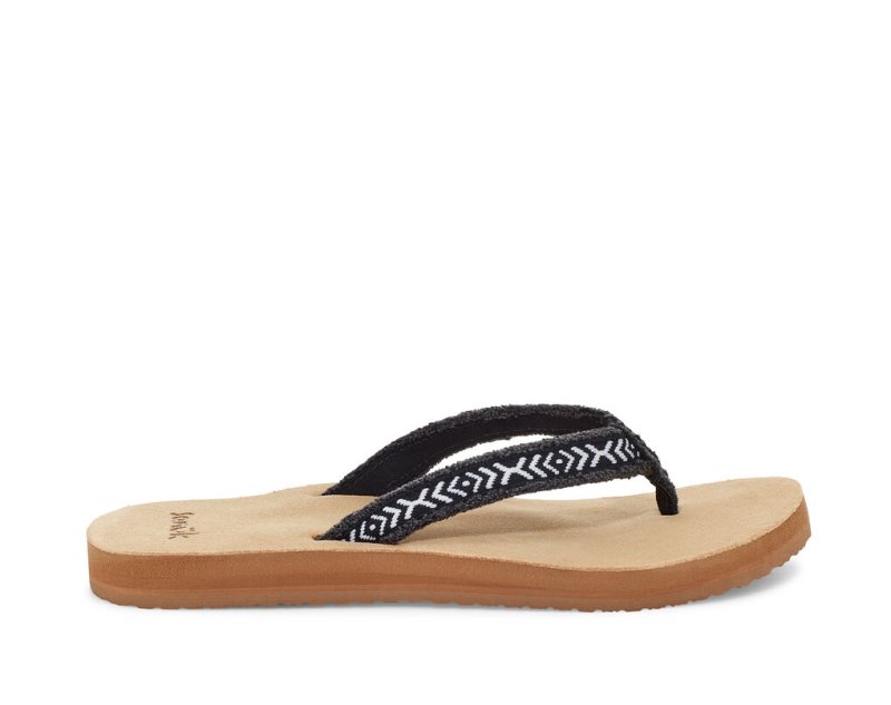 Black / White Sanuk Fraidy Tribal Hemp Women\'s Sandals | 94CVDIOEG