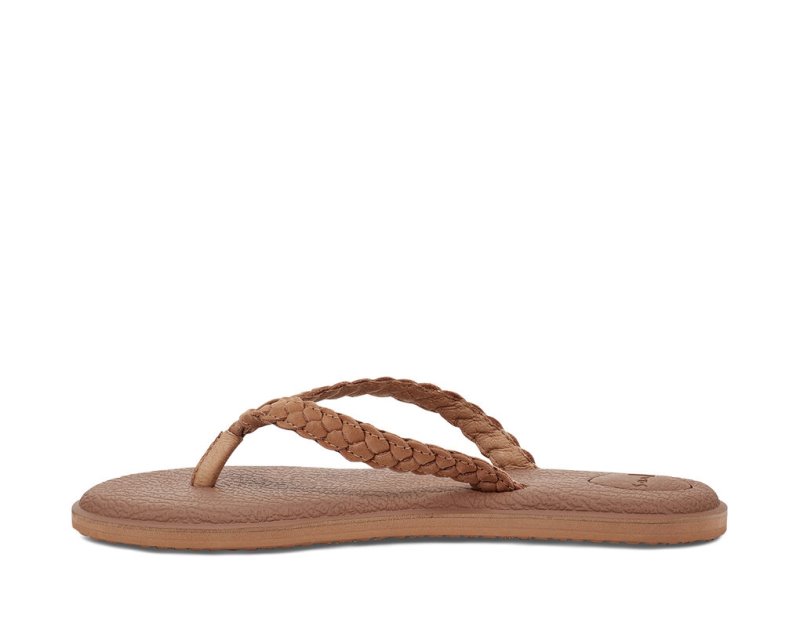 Brown Sanuk Yoga Braid Leather Women's Flip Flops | 24VTIMFEX