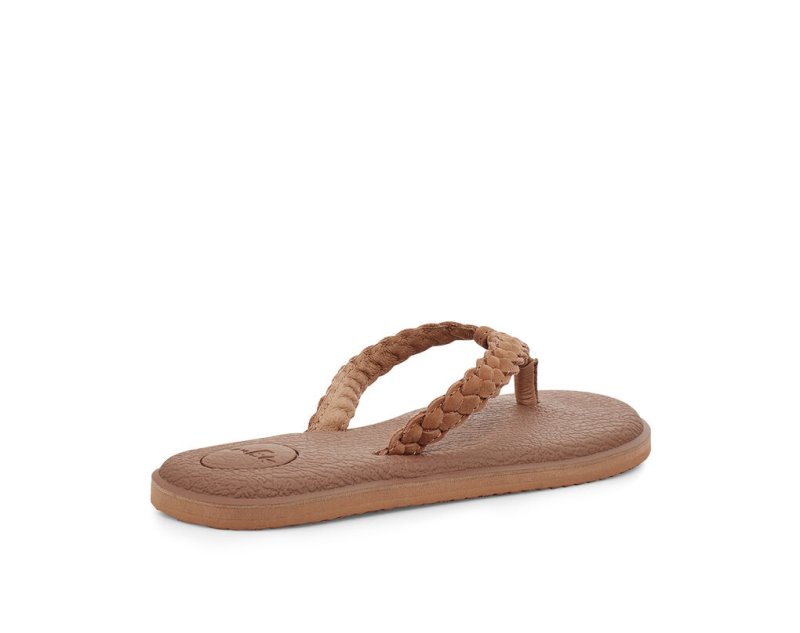 Brown Sanuk Yoga Braid Leather Women's Flip Flops | 24VTIMFEX