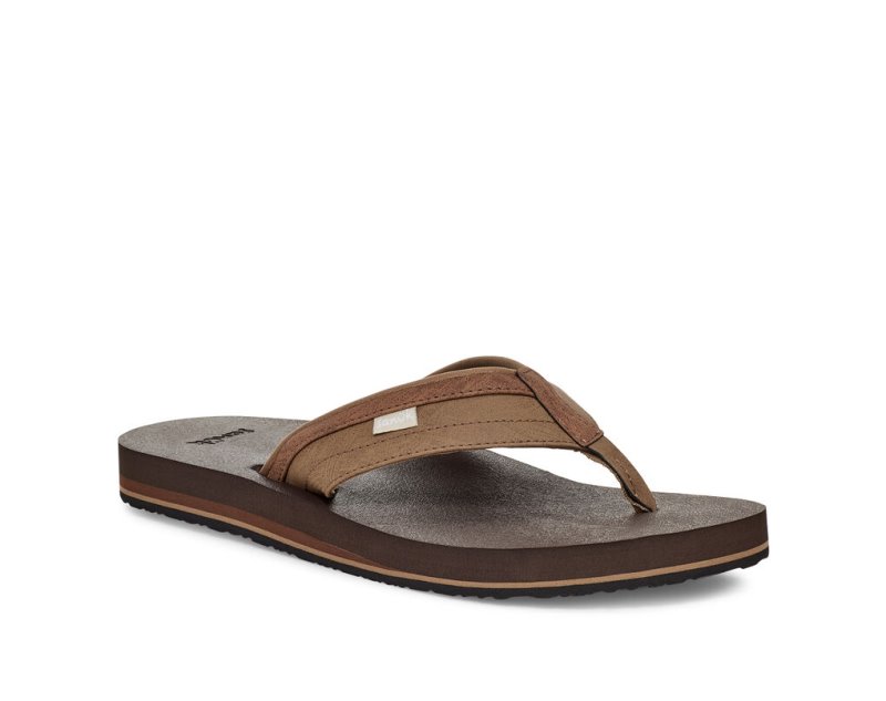 Brown Sanuk Ziggy Water Friendly Men's Flip Flops | 46UVDKPSY