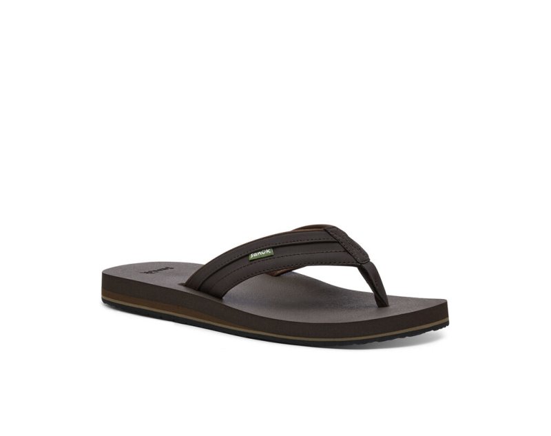 Dark Brown Sanuk Ziggy Water Friendly Men's Flip Flops | 28GJHETSP