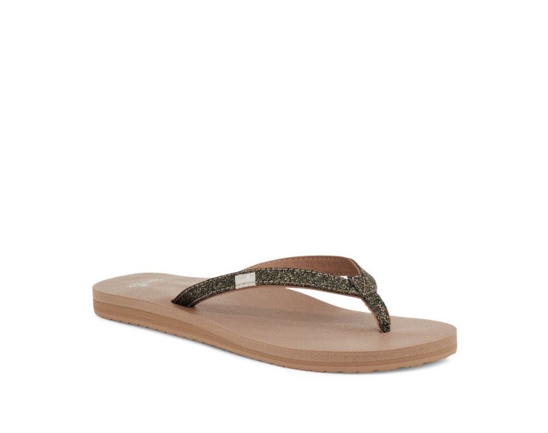 Gold Sanuk Yoga Joy Sparkle Women's Flip Flops | 89XEKTUPO