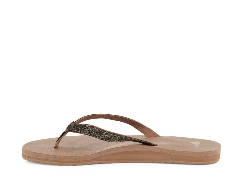 Gold Sanuk Yoga Joy Sparkle Women's Flip Flops | 89XEKTUPO