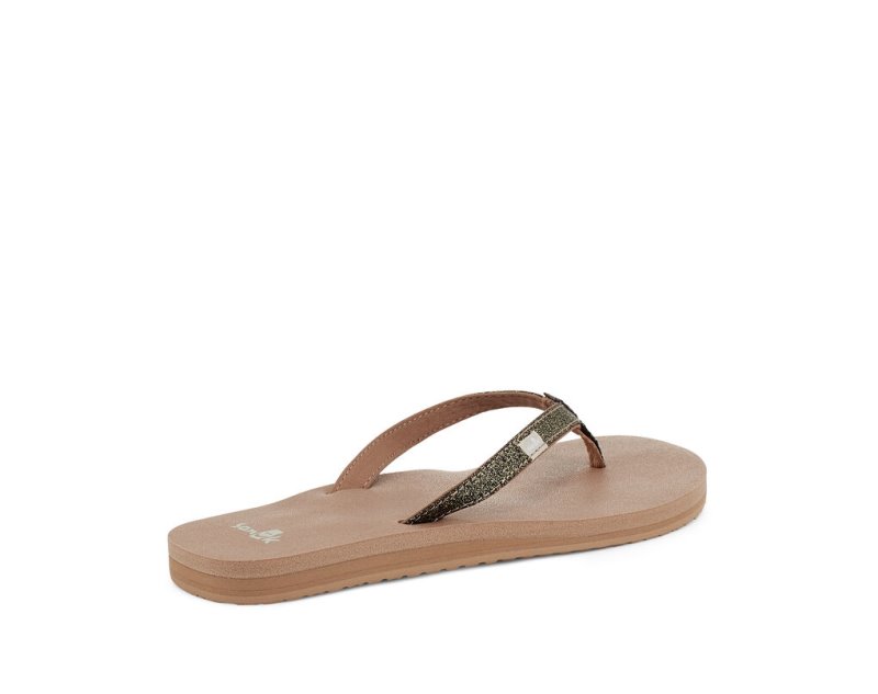 Gold Sanuk Yoga Joy Sparkle Women's Flip Flops | 89XEKTUPO