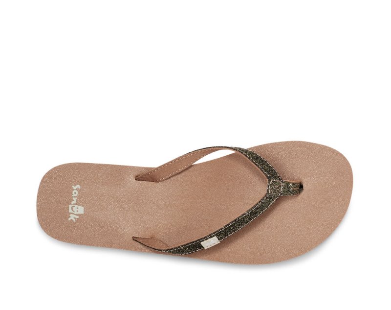 Gold Sanuk Yoga Joy Sparkle Women's Flip Flops | 89XEKTUPO