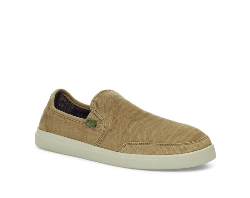 Khaki Sanuk Vagabond Slip On Sneaker Wash Vegan Men's Sidewalk Surfers | 03DMZNGXK