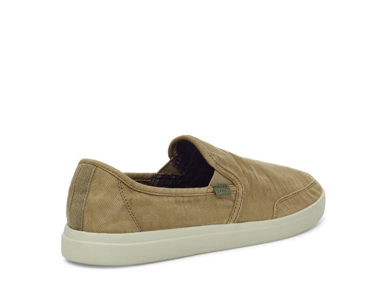 Khaki Sanuk Vagabond Slip On Sneaker Wash Vegan Men's Sidewalk Surfers | 03DMZNGXK