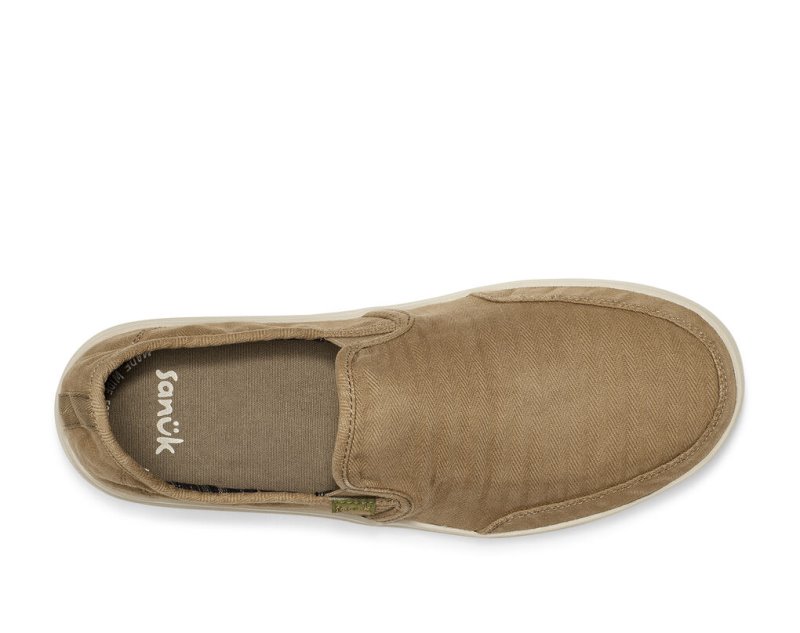 Khaki Sanuk Vagabond Slip On Sneaker Wash Vegan Men's Sidewalk Surfers | 03DMZNGXK