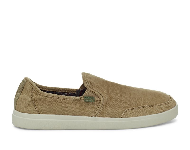 Khaki Sanuk Vagabond Slip On Sneaker Wash Vegan Men\'s Sidewalk Surfers | 03DMZNGXK