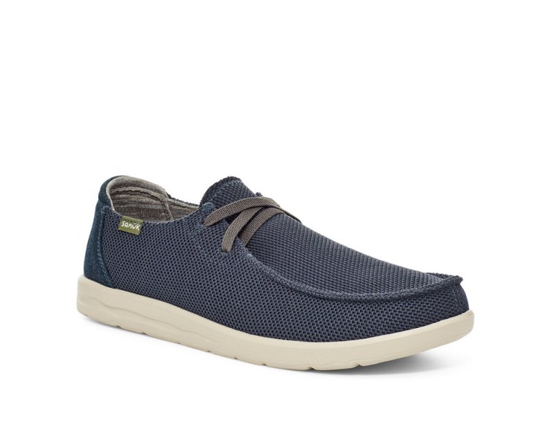 Navy Sanuk Shaka Mesh No Tie Men's Shoes | 61ACDBHYS