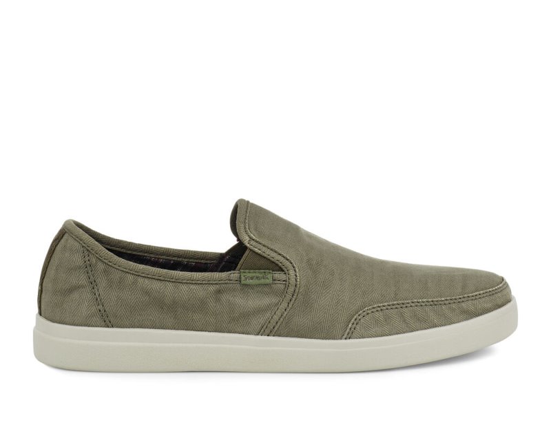 Olive Sanuk Vagabond Slip On Sneaker Wash Vegan Men\'s Sidewalk Surfers | 84XCQBVYM