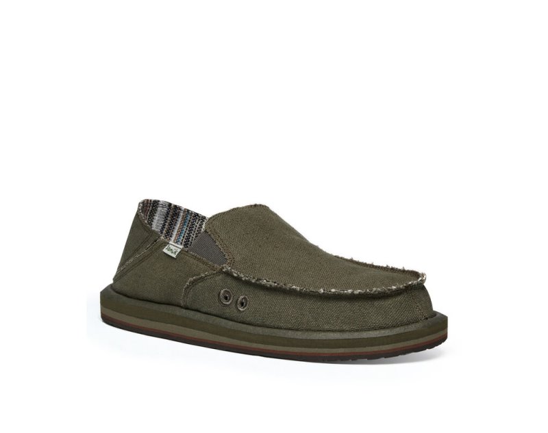 Olive Sanuk Vagabond Soft Top Hemp Collapsible Heel Men's Shoes | 28JRFIEWQ