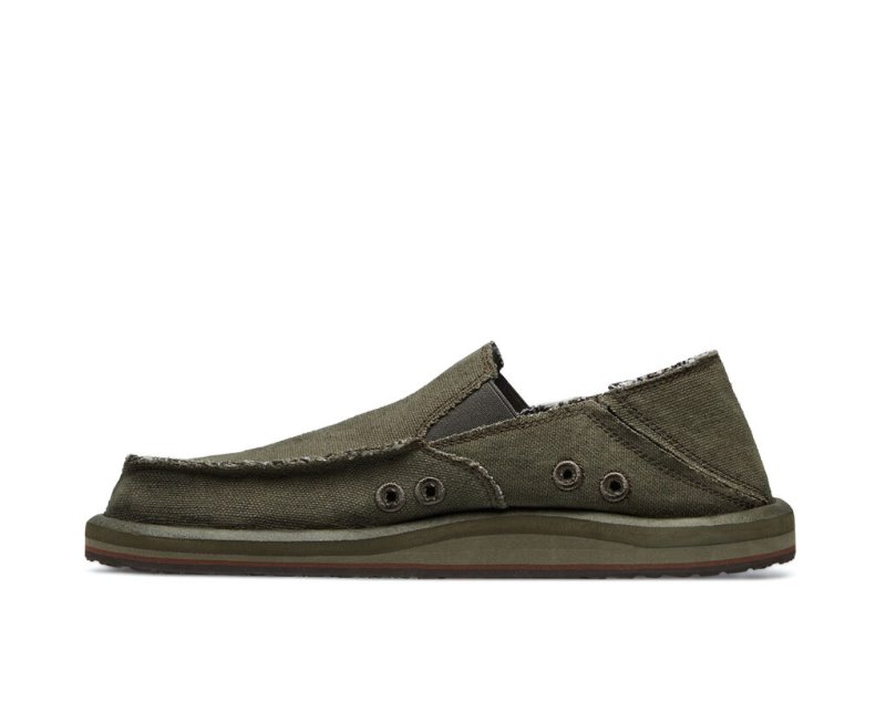 Olive Sanuk Vagabond Soft Top Hemp Collapsible Heel Men's Shoes | 28JRFIEWQ