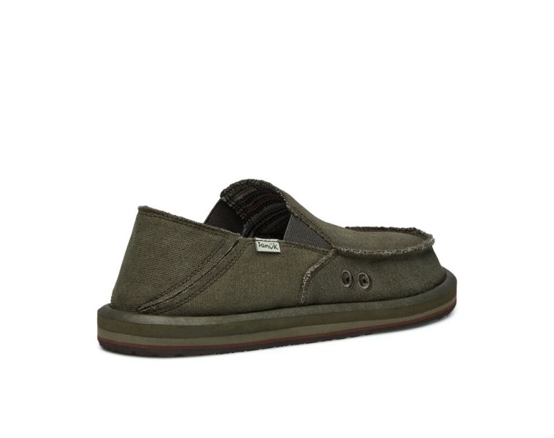 Olive Sanuk Vagabond Soft Top Hemp Collapsible Heel Men's Shoes | 28JRFIEWQ