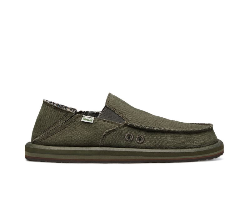 Olive Sanuk Vagabond Soft Top Hemp Collapsible Heel Men\'s Shoes | 28JRFIEWQ