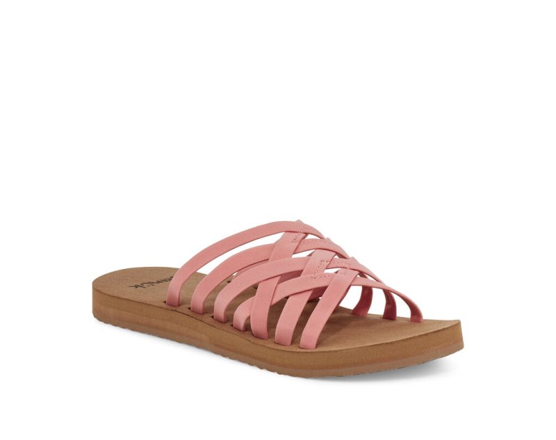 Pink / Brown Sanuk Rio Slide Women's Flip Flops | 50GNEDYMO