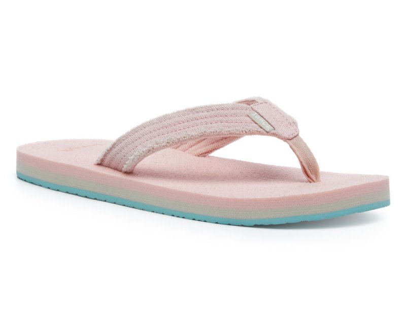 Pink Light Blue Sanuk Fraidy Stacker Canvas Kids' Sandals | 79RFZOMJI