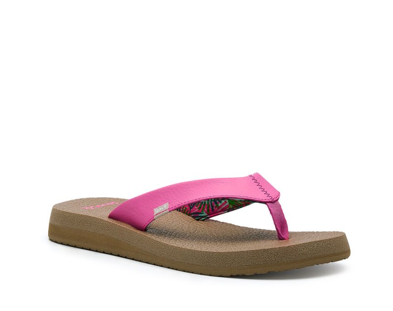 Pink Sanuk Yoga Mat Cushioned Women's Flip Flops | 07EWJZUIO