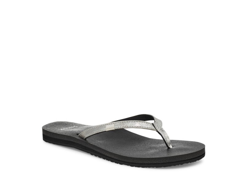 Silver Sanuk Yoga Joy Shimmer Women's Sandals | 42UTIRSPF