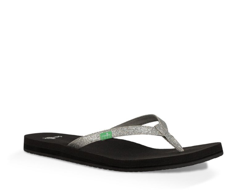 Silver Sanuk Yoga Joy Sparkle Women's Sandals | 89OAHYEVD