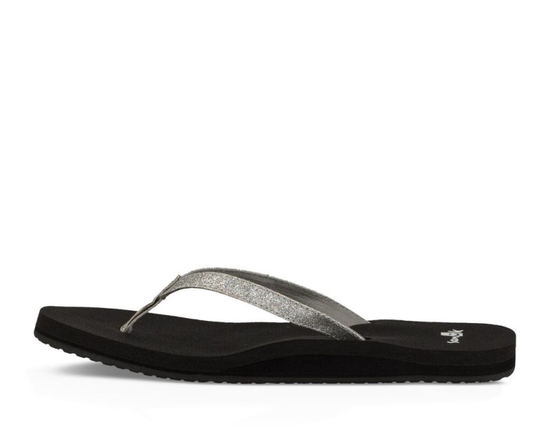 Silver Sanuk Yoga Joy Sparkle Women's Sandals | 89OAHYEVD