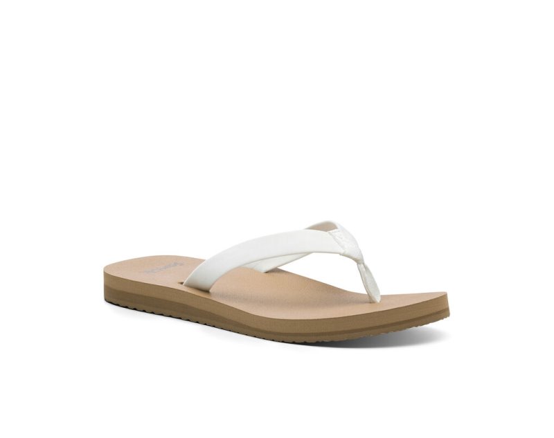 White / Brown Sanuk Ashland St Vegan Women's Flip Flops | 14OPANLHF