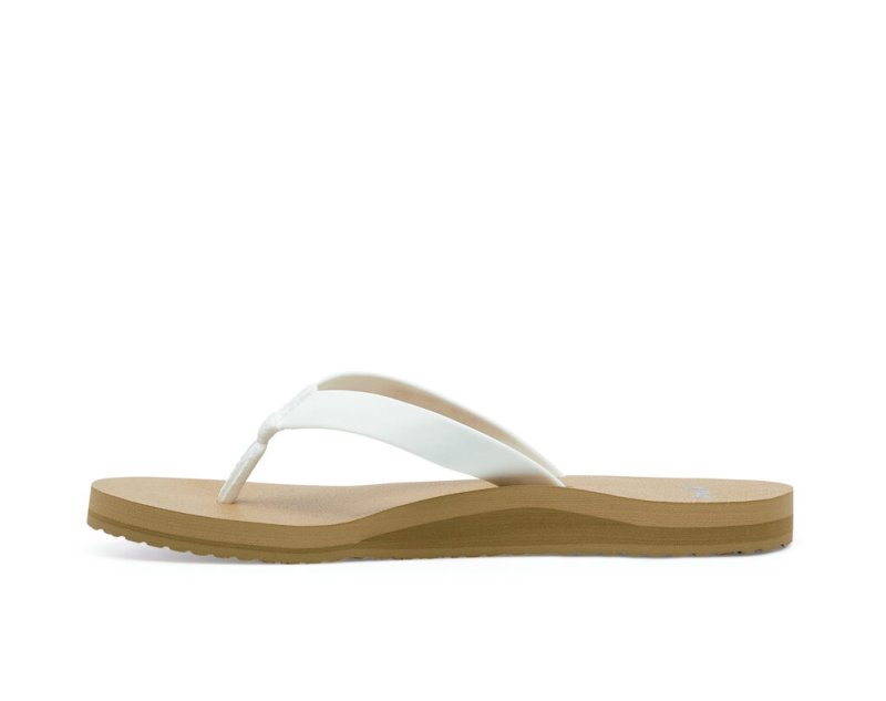 White / Brown Sanuk Ashland St Vegan Women's Flip Flops | 14OPANLHF