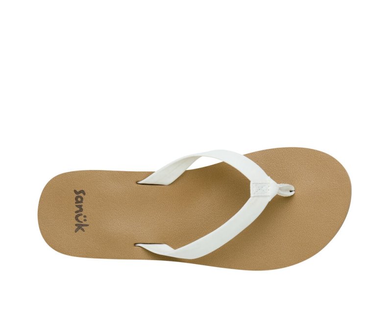 White / Brown Sanuk Ashland St Vegan Women's Flip Flops | 14OPANLHF