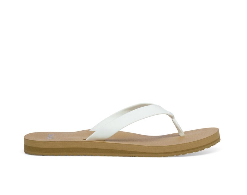 White / Brown Sanuk Ashland St Vegan Women\'s Flip Flops | 14OPANLHF