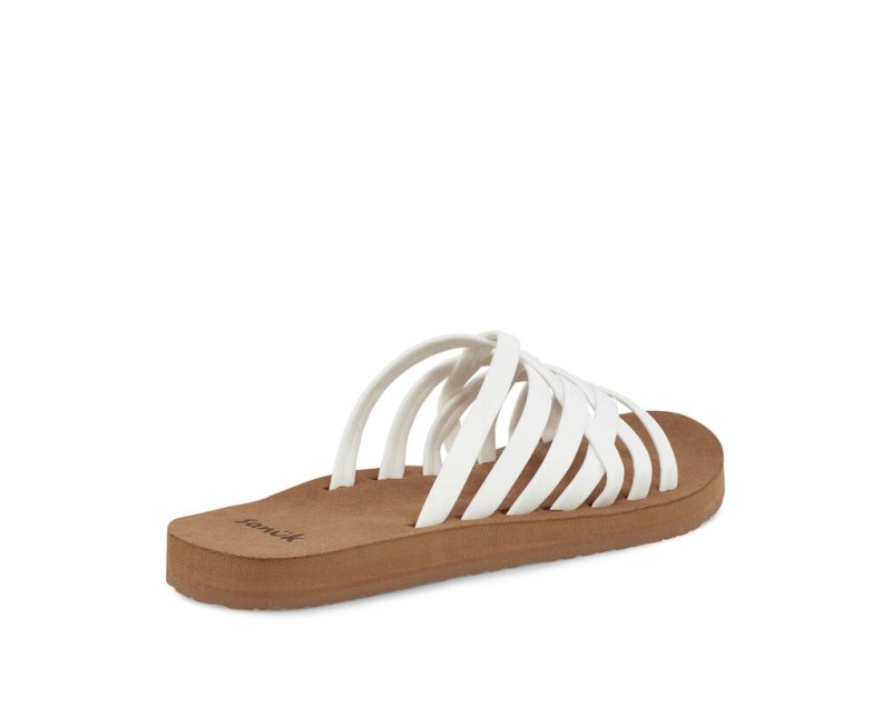 White / Brown Sanuk Rio Slide Women's Flip Flops | 03KNZVFJU