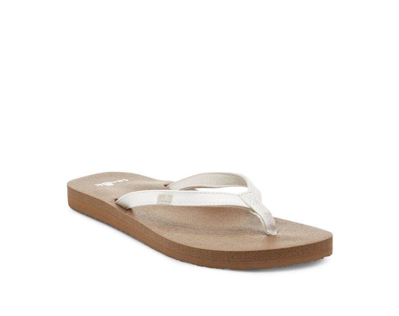 White / Brown Sanuk Yoga Joy Women's Flip Flops | 47BFCUGIW