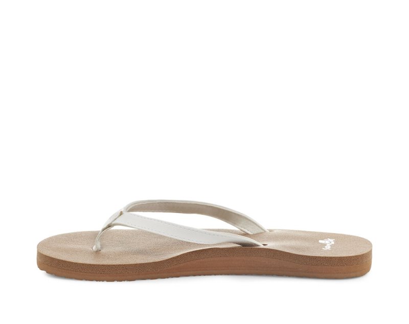 White / Brown Sanuk Yoga Joy Women's Flip Flops | 47BFCUGIW