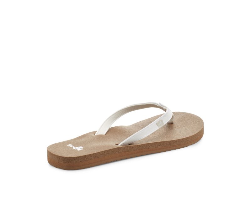 White / Brown Sanuk Yoga Joy Women's Flip Flops | 47BFCUGIW