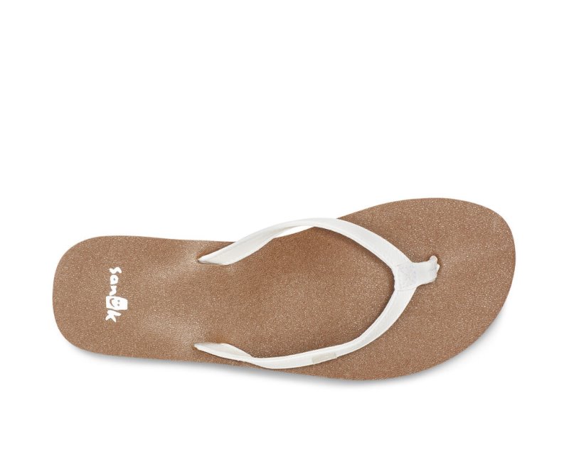 White / Brown Sanuk Yoga Joy Women's Flip Flops | 47BFCUGIW