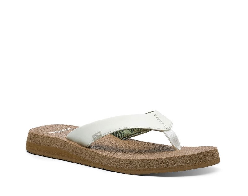 White / Brown Sanuk Yoga Mat Cushioned Women's Sandals | 83BMFAKVW