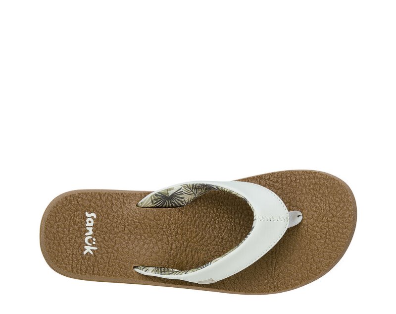 White / Brown Sanuk Yoga Mat Cushioned Women's Sandals | 83BMFAKVW