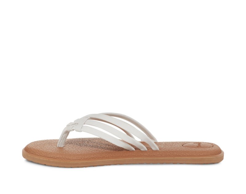 White / Brown Sanuk Yoga Salty Women's Flip Flops | 56YBCIDEF