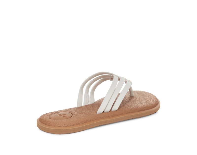 White / Brown Sanuk Yoga Salty Women's Flip Flops | 56YBCIDEF