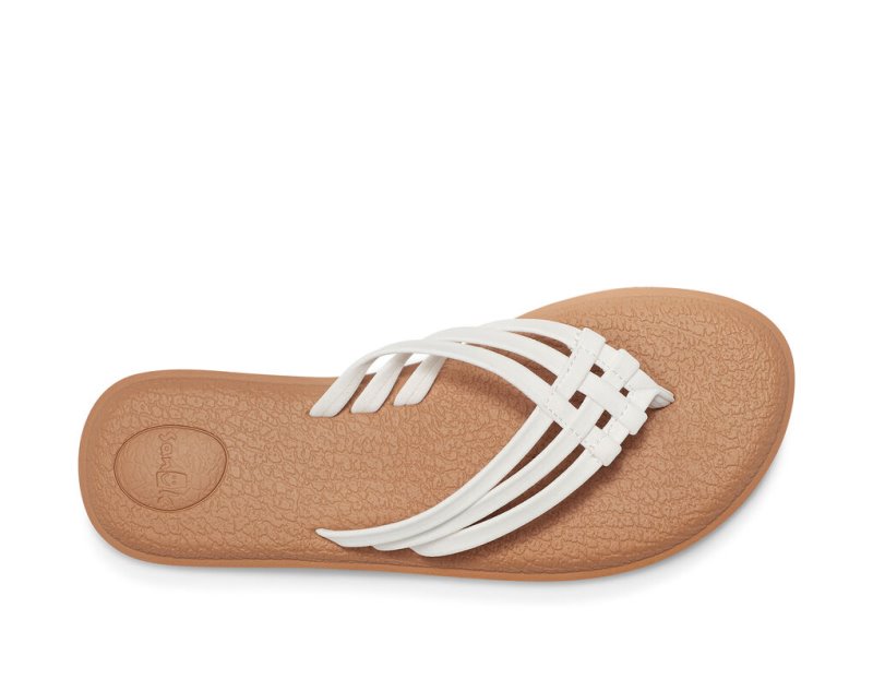 White / Brown Sanuk Yoga Salty Women's Flip Flops | 56YBCIDEF