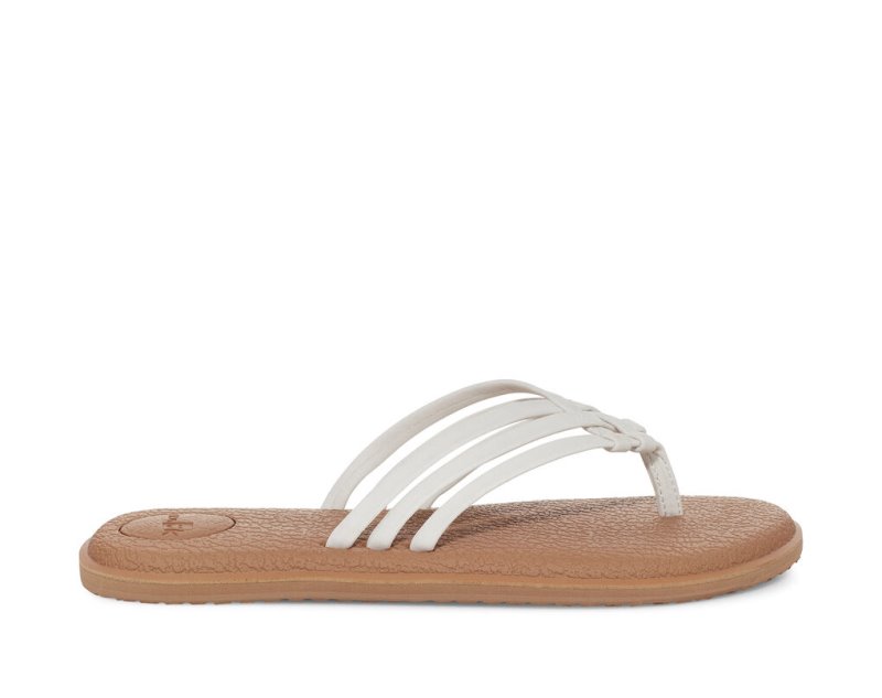 White / Brown Sanuk Yoga Salty Women\'s Sandals | 96UWGCLAI