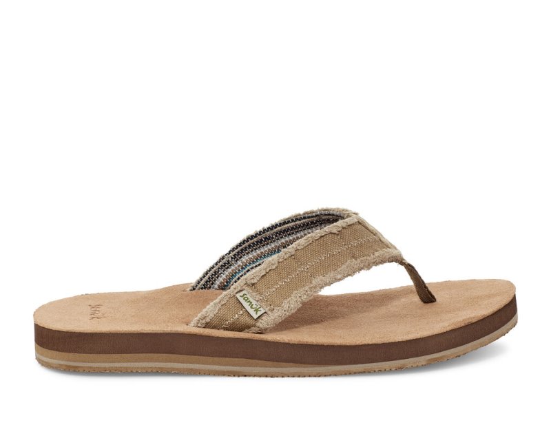 Beige Sanuk Fraid Not Soft Top Eco Friendly Men's Flip Flops | 70IWBUCEN