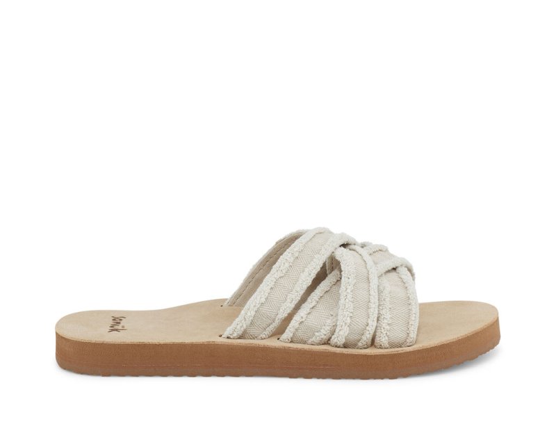 Beige Sanuk Fraidy Slide Women's Sandals | 85JMSUYIL